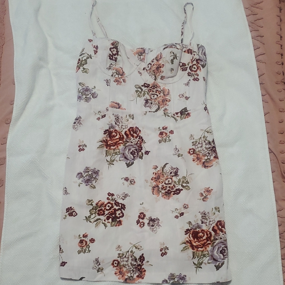 H&M White Floral Maxi Dress with Pink, Purple, and Green Flowers